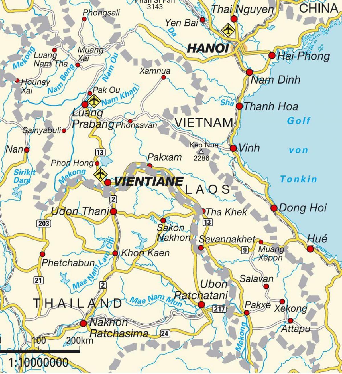 letališča v laosu zemljevid