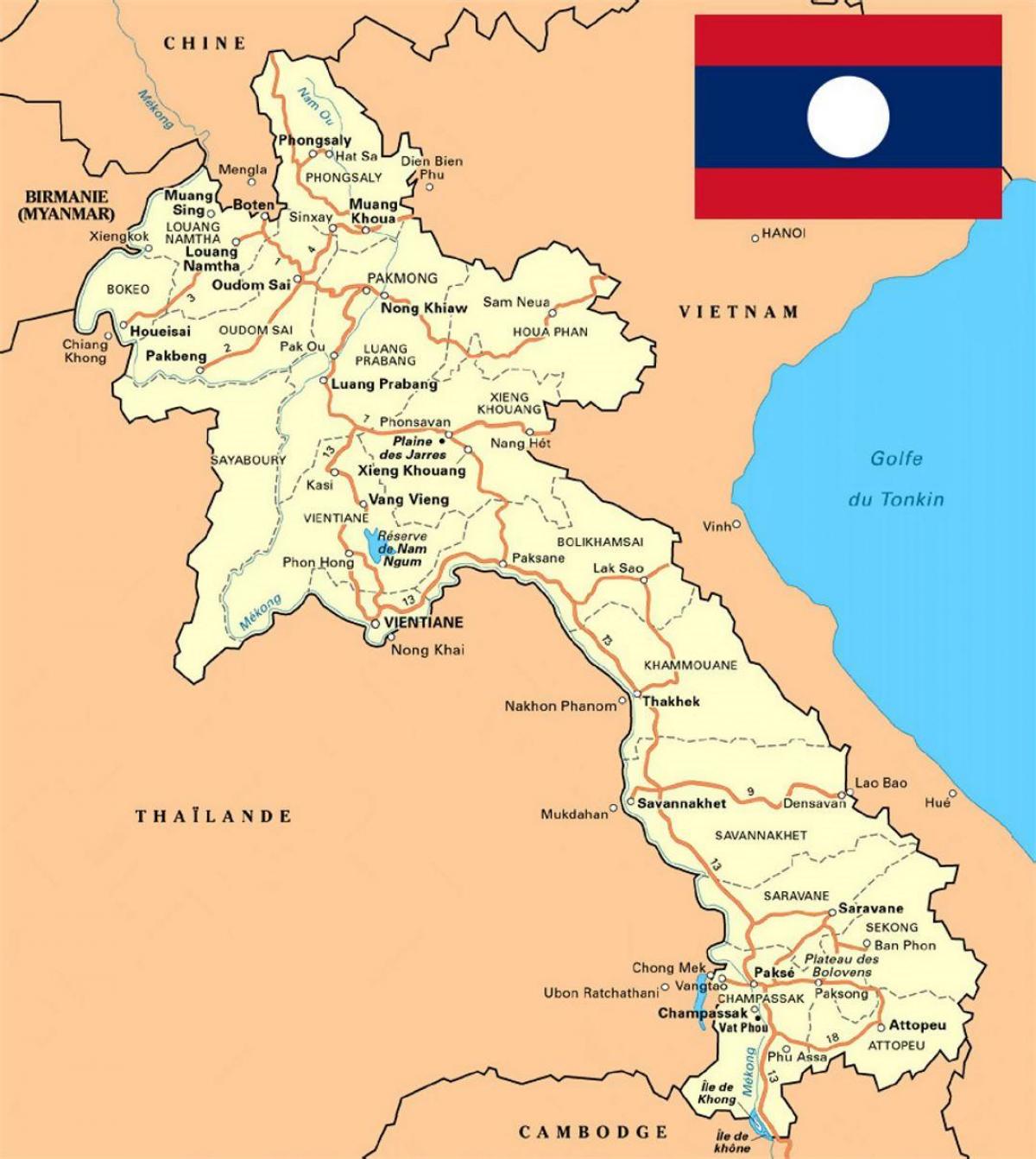 podroben zemljevid laosu