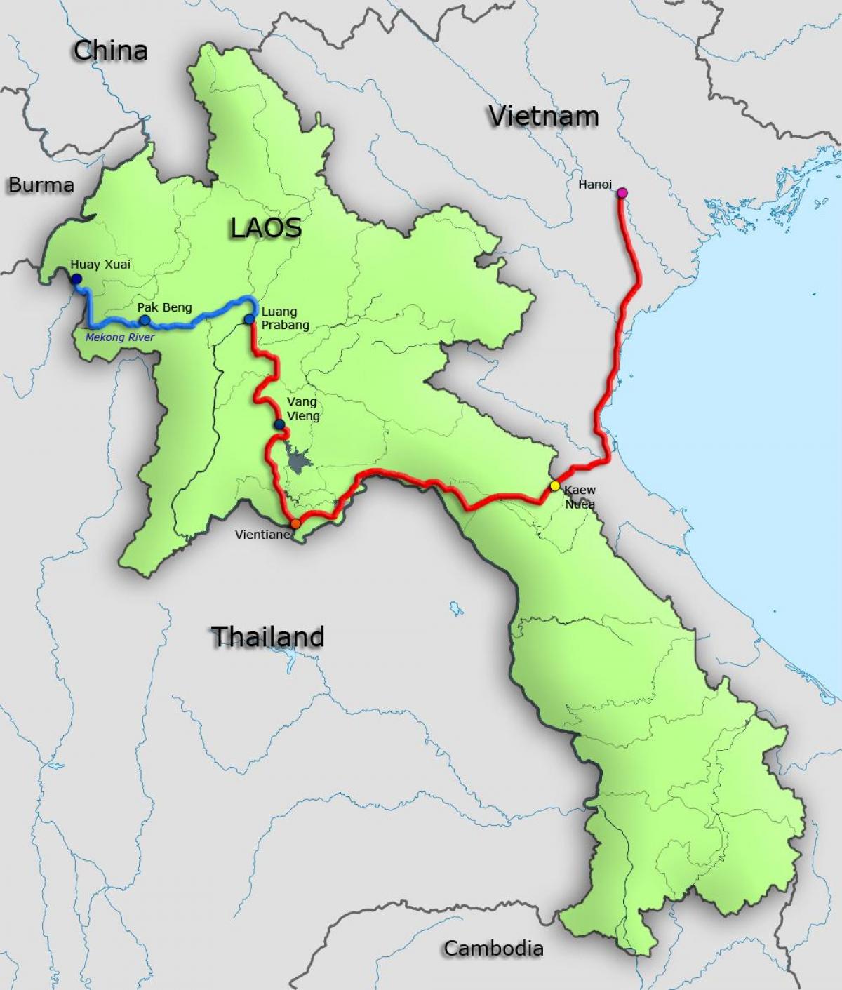 mekong river v laosu zemljevid