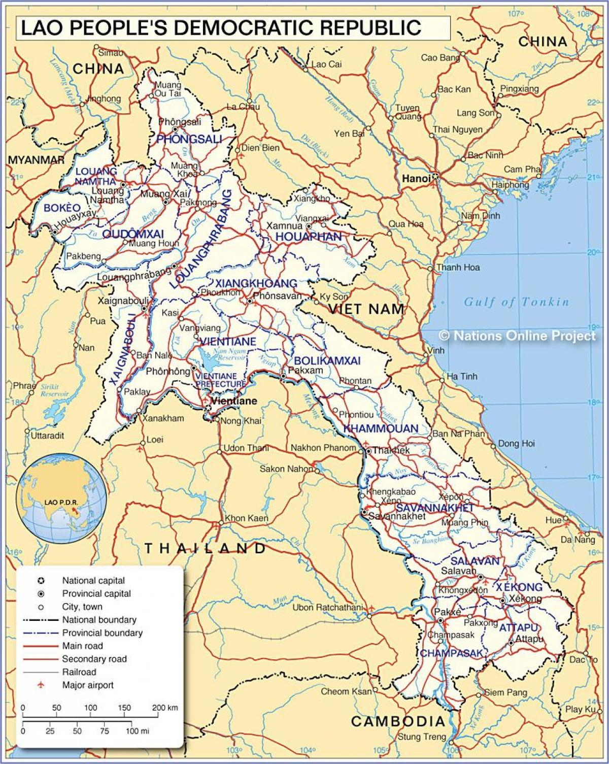Zemljevid laos in okoliških državah