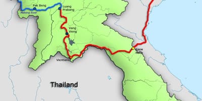 Mekong river v laosu zemljevid